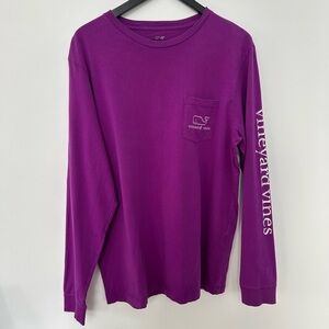 Classic Vineyard Vines Men’s Long Sleeve Whale Logo Tee-Eggplant Purple, Size M